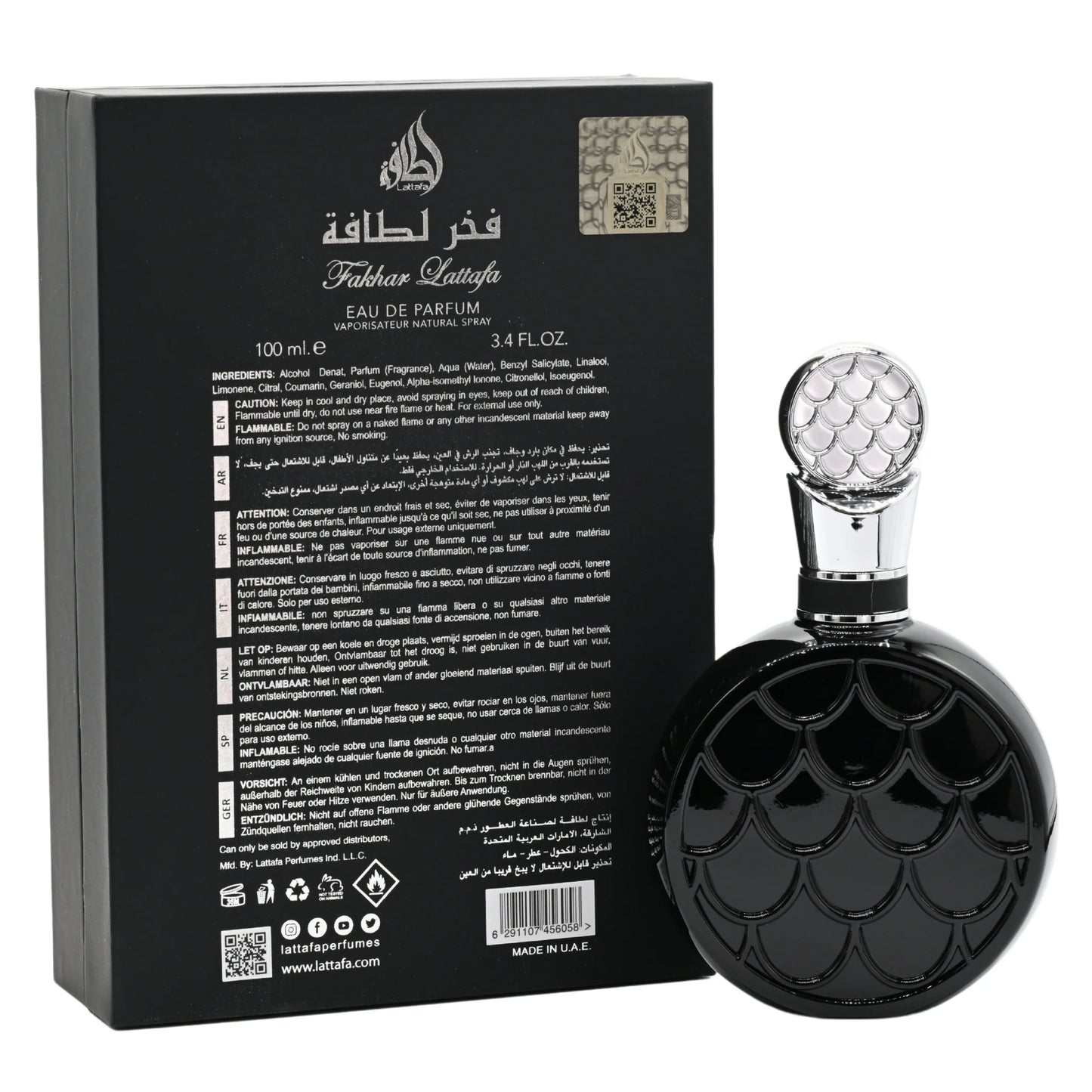 Perfume Árabe Lattafa Fakhar Men Black 100ml EDP Masculino - Alta fixação